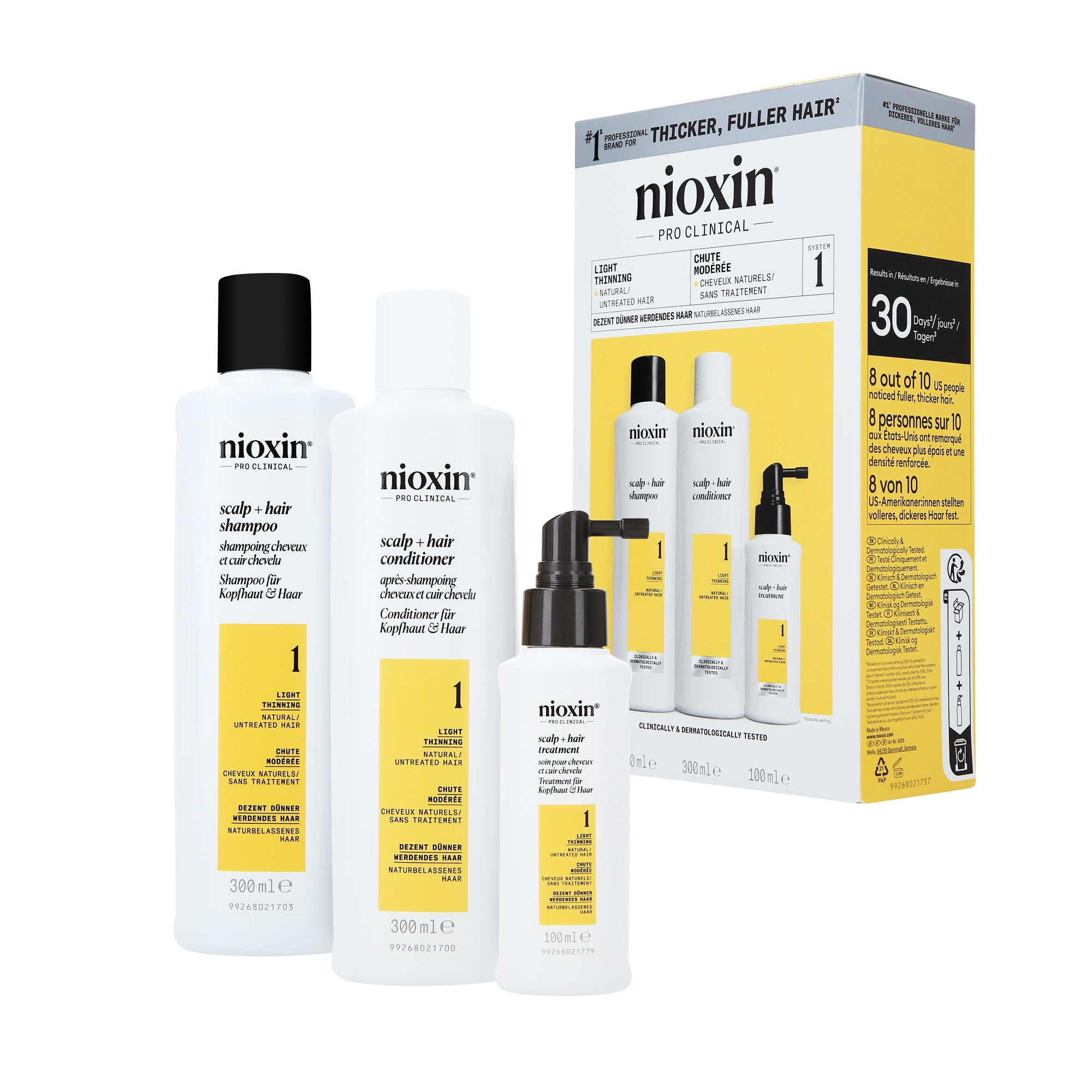 NIOXIN PRO CLINICAL SYSTEM KIT 1 Set per capelli naturali e leggermente diradati 2x300 ml + 100 ml