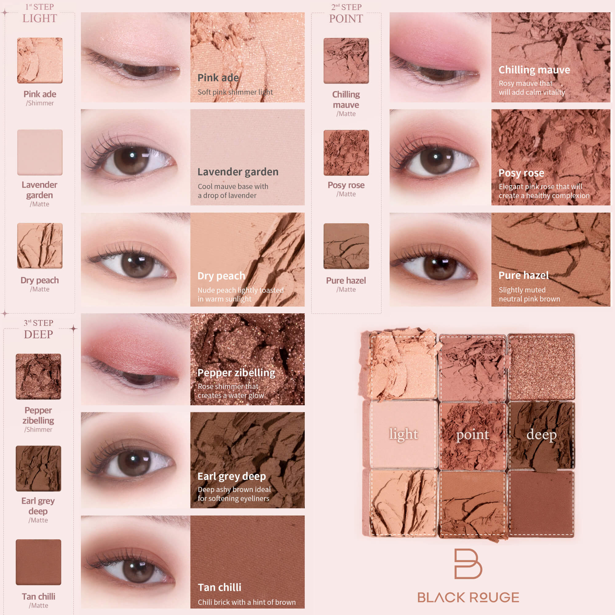 BLACK ROUGE Colordation Mood Palette Profesjonalna paleta cieni do powiek 8 g #3