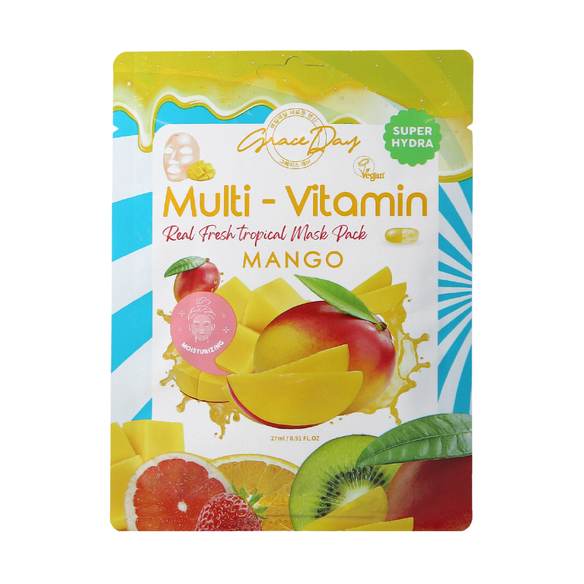 GRACEDAY MULTI-VITAMIN Mango Mask Pack – Masque en tissu nourrissant à l'extrait de mangue 27 ml