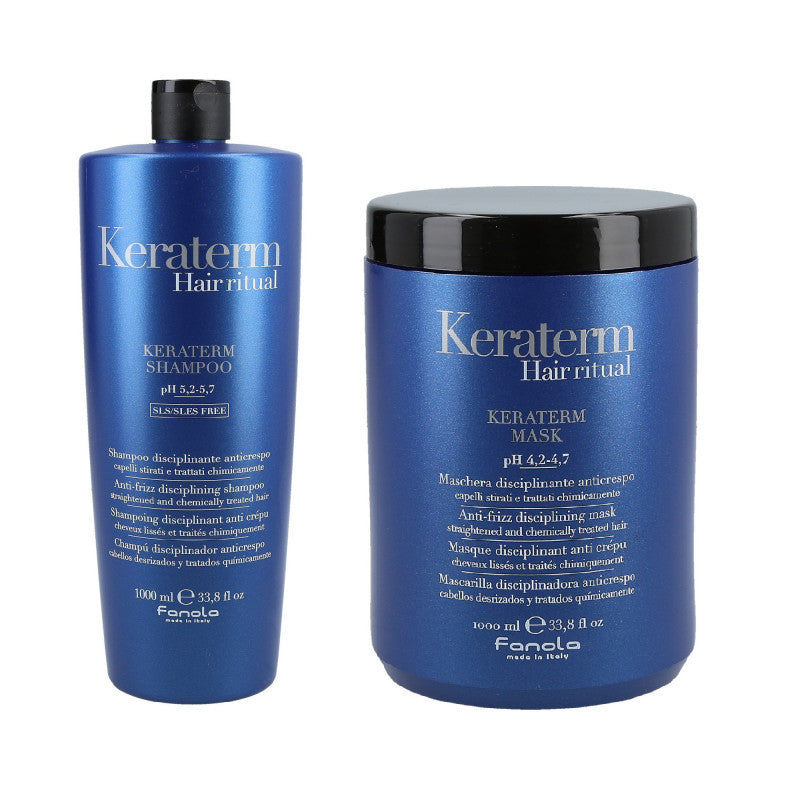 FANOLA KERATERM Set pour cheveux à la kératine, Shampooing 1000ml + Masque 1000ml