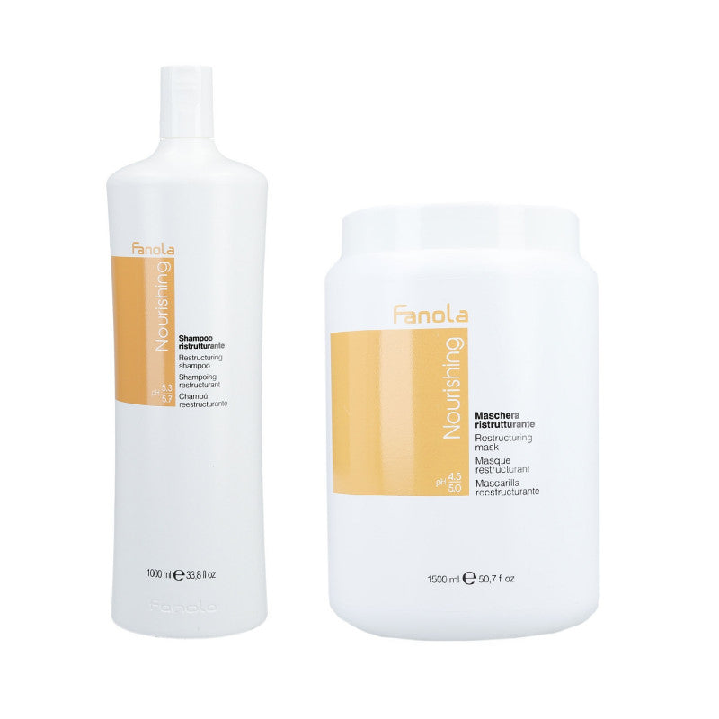 FANOLA NOURISHING Set Cheveux secs Shampoing 1000ml + Masque capillaire régénérant 1500ml