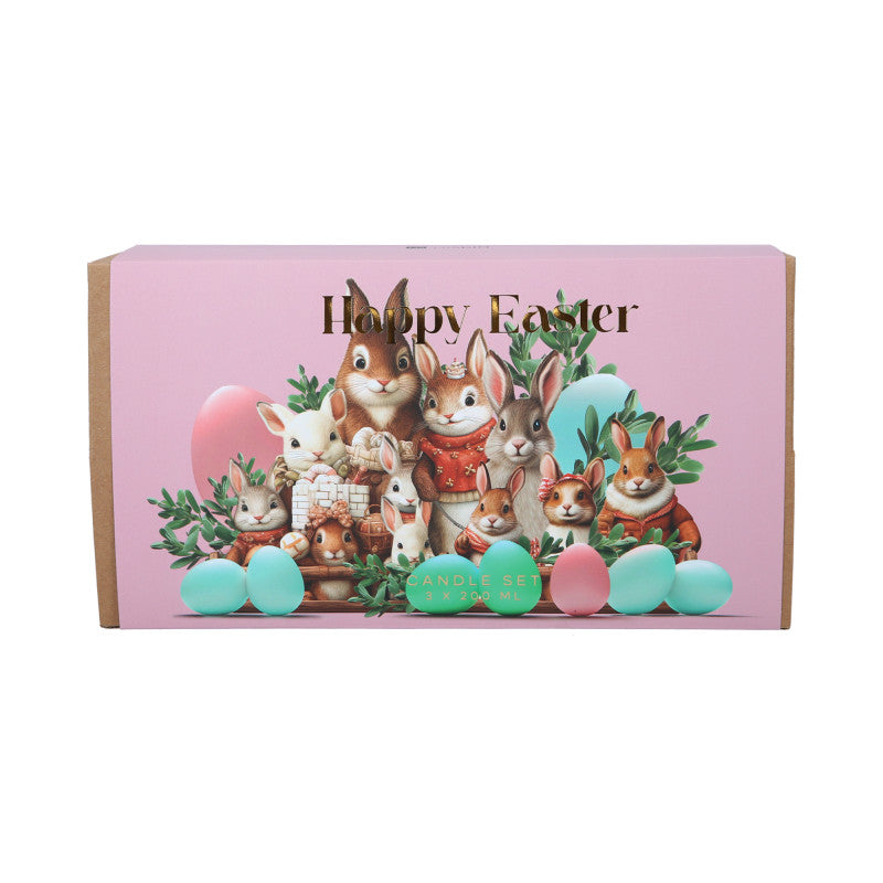 HISKIN HOME JOYEUSES PÂQUES Lot de trois bougies au chocolat et soja Œufs, Garden Party, Bunny Kisses 3x200ml