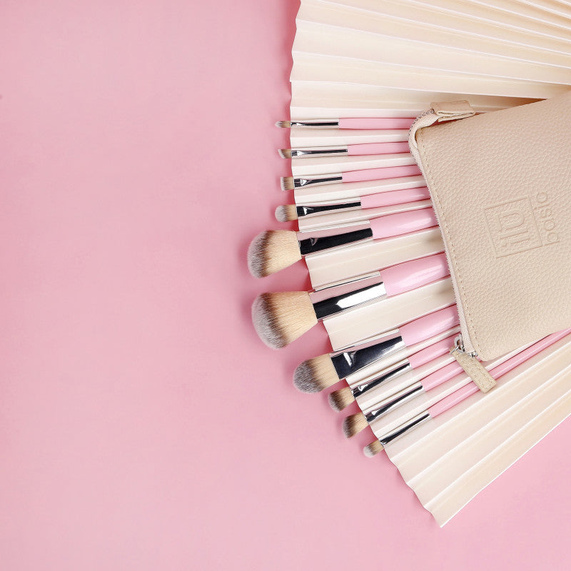 ilū basic Zestaw 10 pędzli do makijażu + etui, Różowy #4