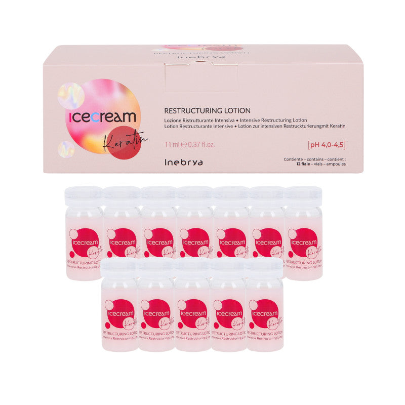 INEBRYA ICE CREAM KERATIN Regenerujące ampułki do włosów z keratyną 12x11 ml