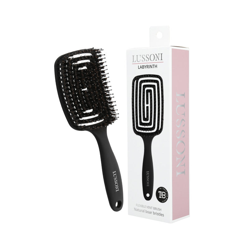 LUSSONI Labyrinth Large Brosse à Cheveux Flexible avec Poils de Sanglier Naturels
