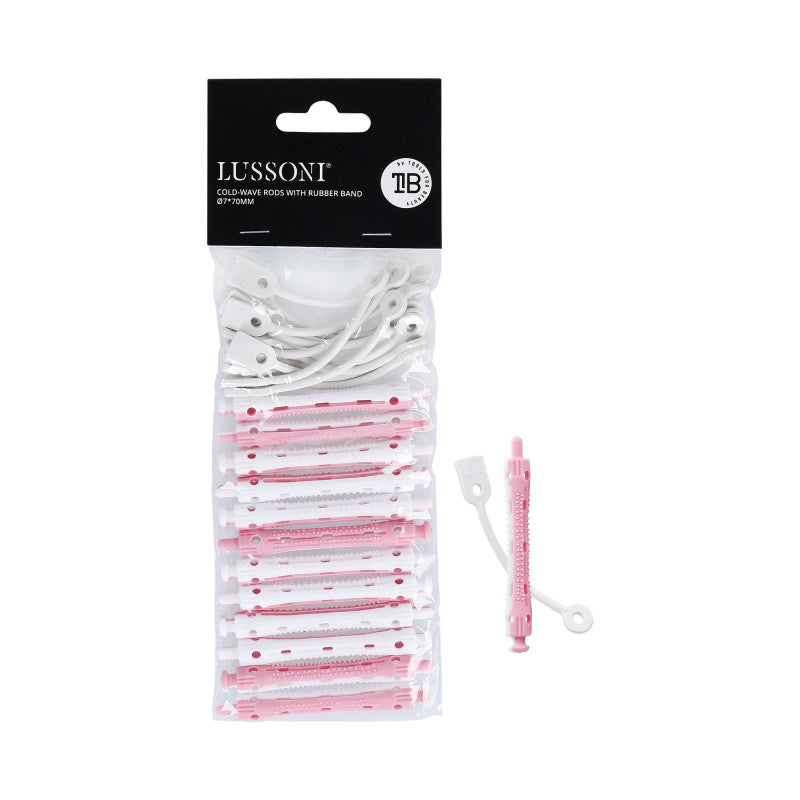 LUSSONI Bigoudis pour permanente à froid avec élastique, Ø7x70mm, 12 pièces